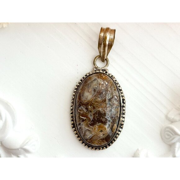 Sugilite Gemstone Oval Shaped Large Sterling Silver Vermeil 925 Vintage Pendant - Picture 8 of 10